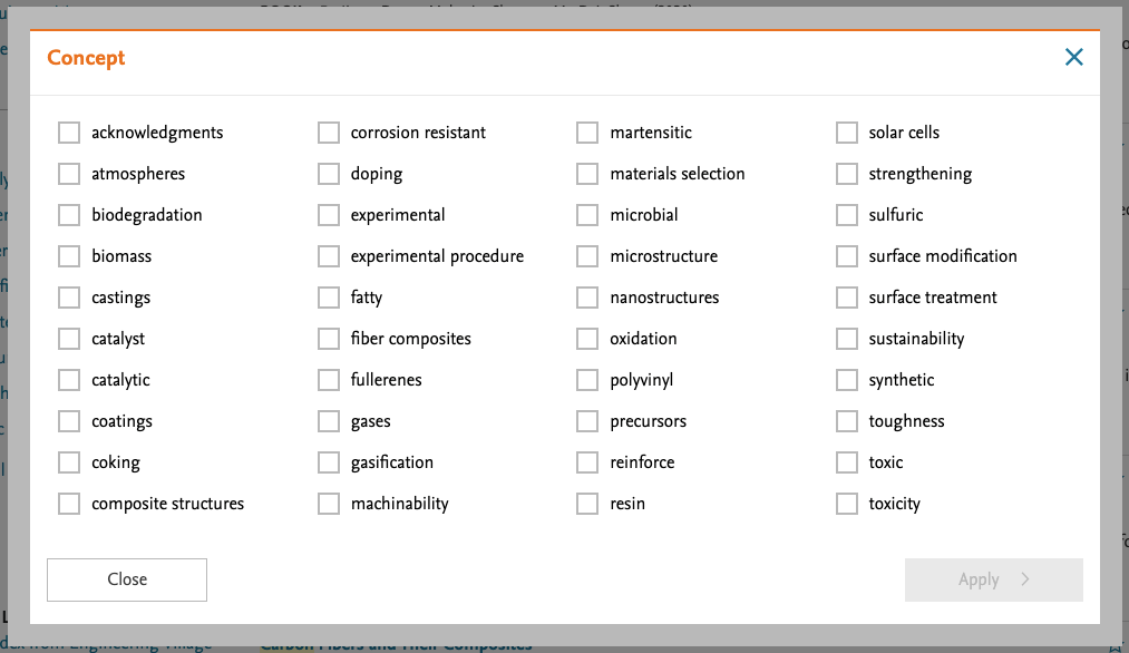Screenshot of Concept list